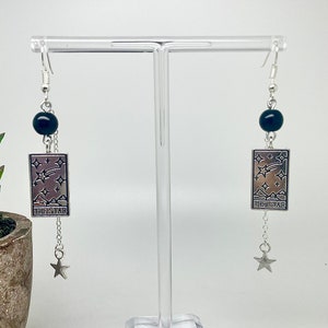 Ciondolo con carta dei tarocchi, perlina di onice nero, orecchini a forma di stella, sole e luna, pendenti in argento sterling *gioielli*wiccan*lunghi*regalo*celestiali*anni '90*fatti a mano
