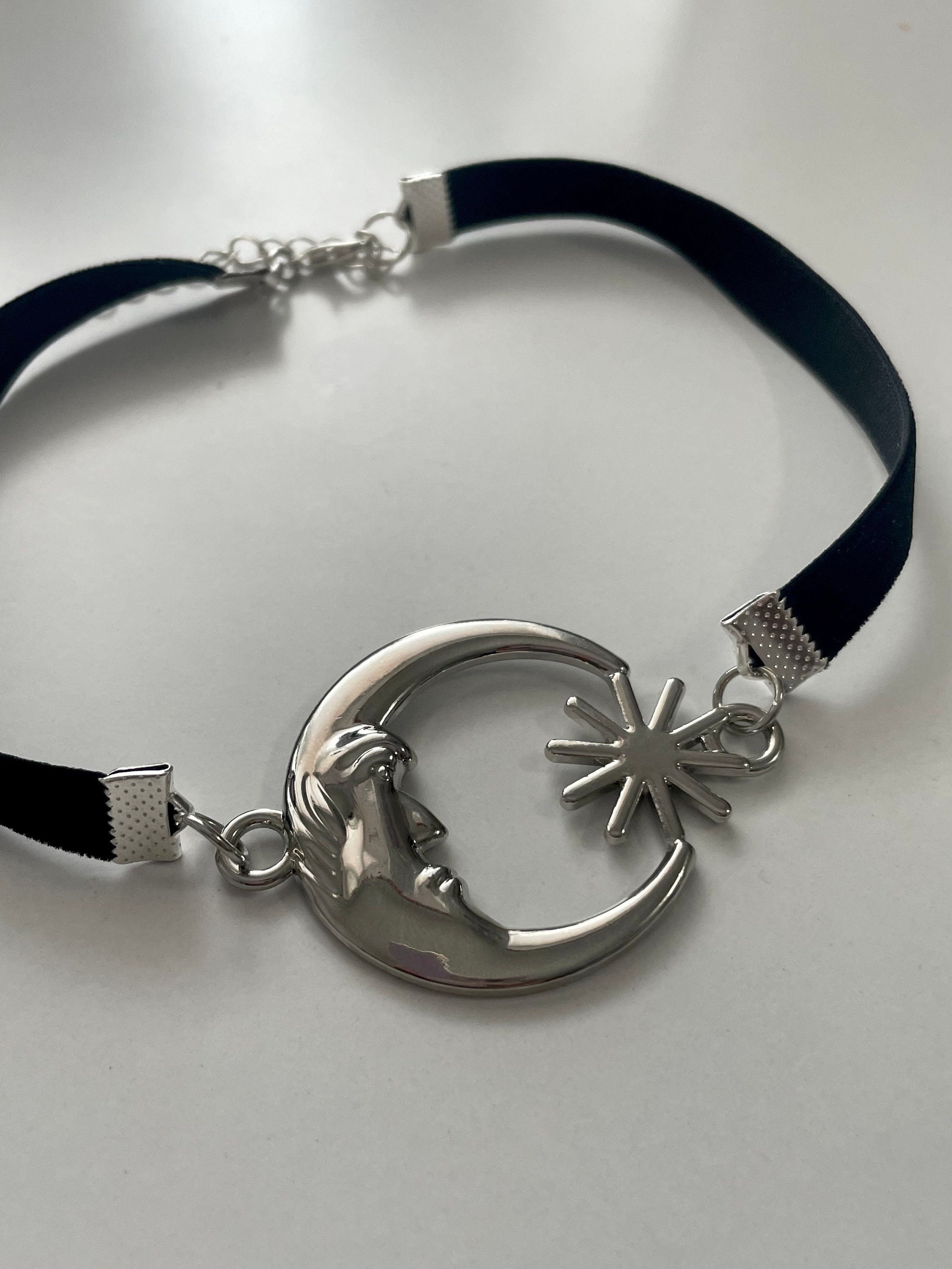 Large Silver Metal Moon & Sun on Black Velvet Choker Necklace - Etsy