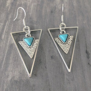 Hammered Turquoise Triangle Drop Dangle Earrings