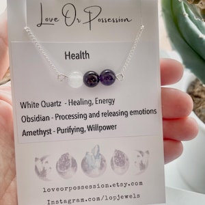 Collar de cuentas de cristal curativas para la salud en cadena de plata de ley 925