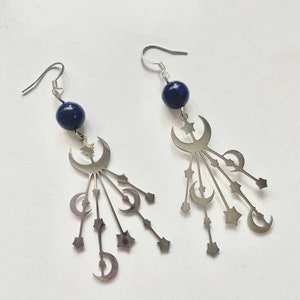 Starburst Moon Lapis Lazuli Semi Precious Bead Earrings