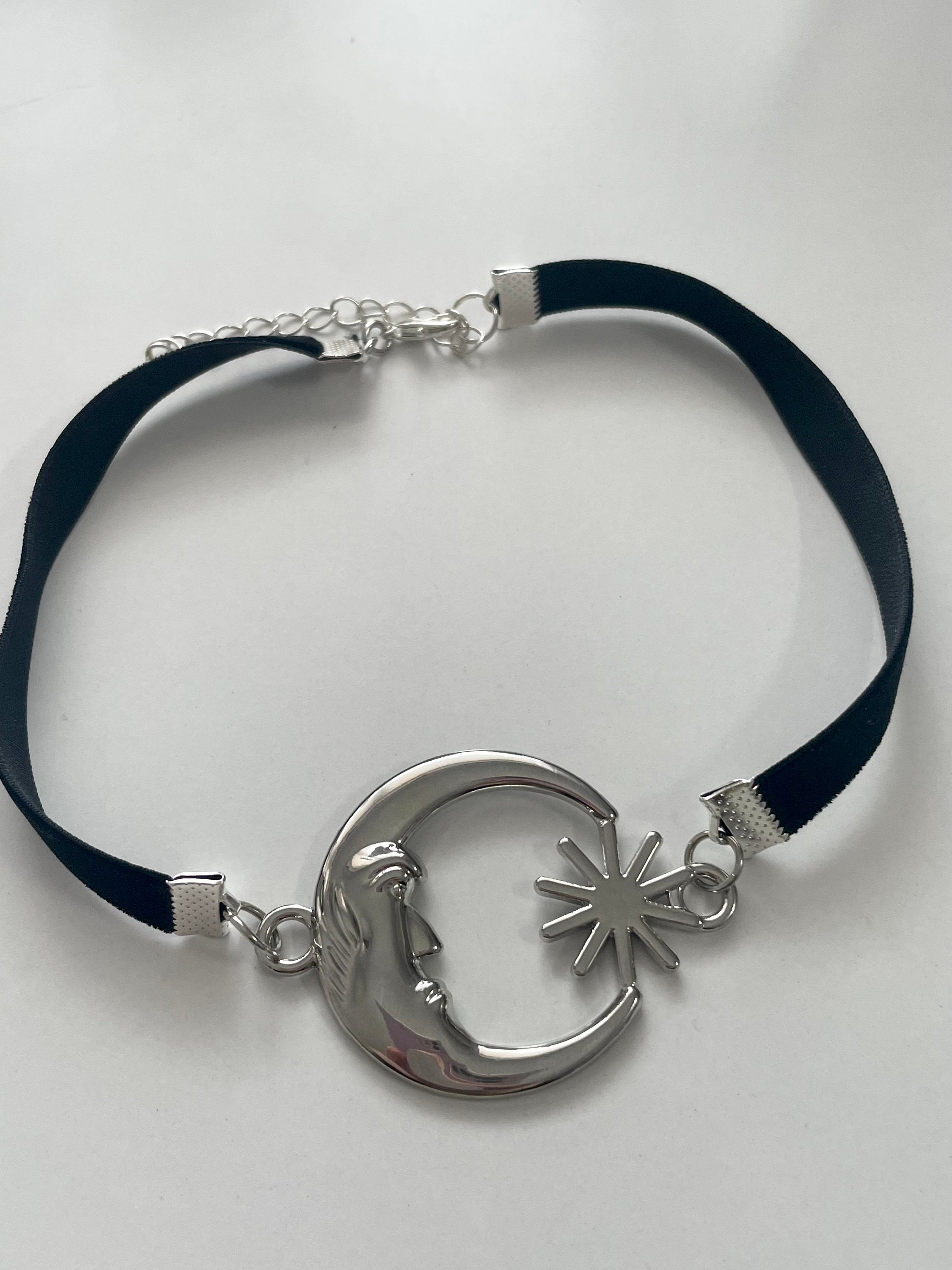 Large Silver Metal Moon & Sun on Black Velvet Choker Necklace - Etsy