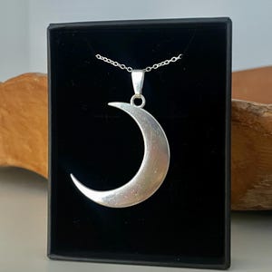 Big Tibetan Silver Crescent Moon Pendant on 925 Or Stainless Steel Necklace Chain