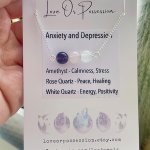 Collar de cristales curativos para la ansiedad y la depresión en cadena de plata de ley 925