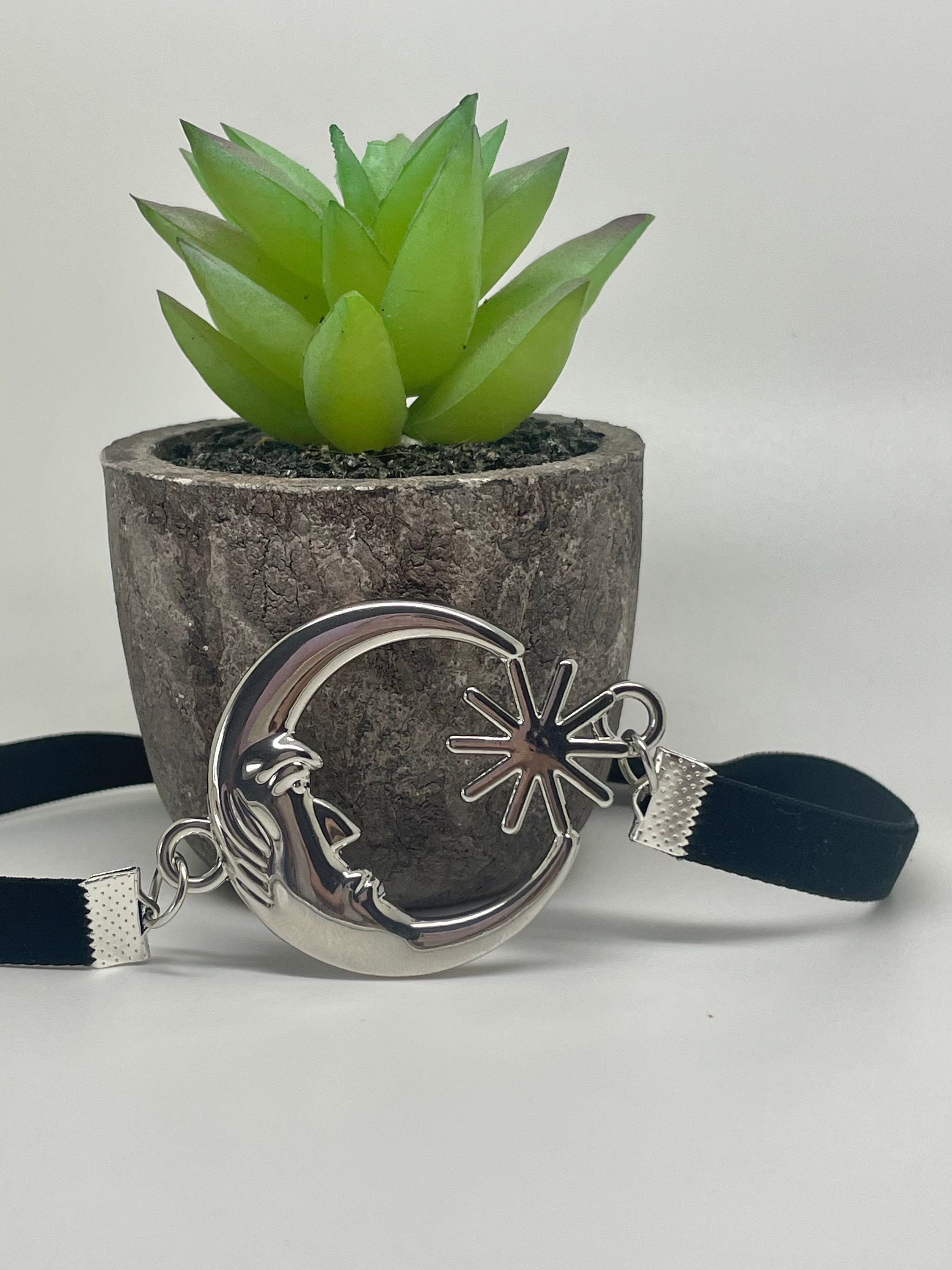 Large Silver Metal Moon & Sun on Black Velvet Choker Necklace - Etsy