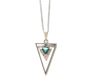 Hammered Triangle Turquoise Gemstone Pendant Charm Necklace 925 sterling silver chain. Jewellery*triangular*stainless steel*drop statement