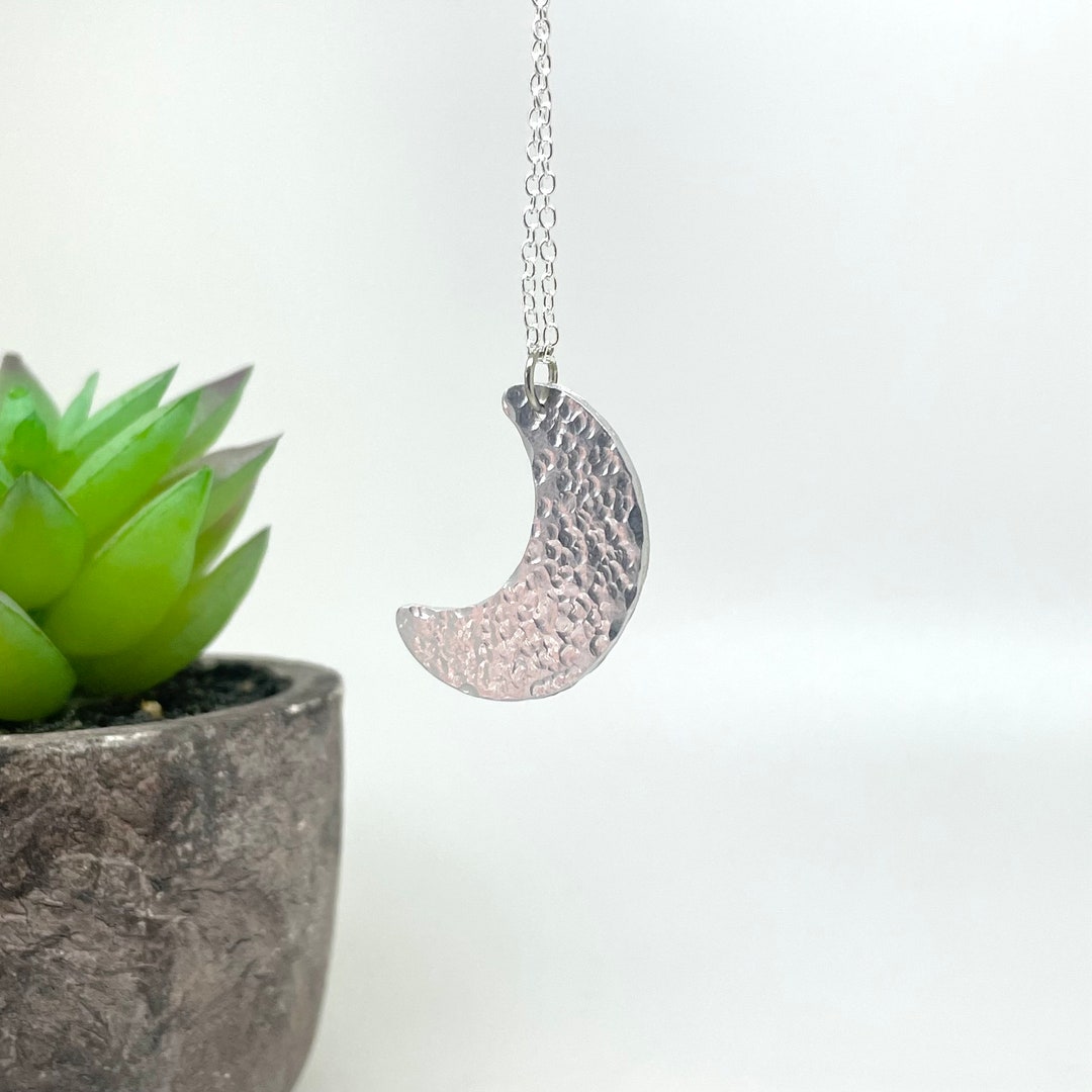 Hammered Crescent Moon Pendant Necklace on Sterling Silver Chain - Etsy