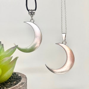 Big Tibetan Silver Crescent Moon Pendant on Necklace Chain or Black Cord