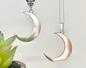 Big Tibetan Silver Crescent Moon Pendant on Necklace Chain or Black Cord