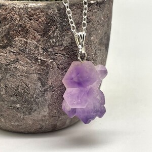 Raw Amethyst Cluster Pendant: Sterling Silver Chain Necklace