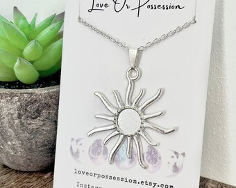 Silver Sun Pendant Necklace: Boho Summer Jewelry