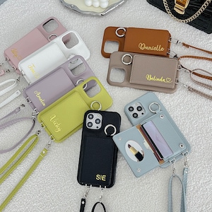 Étui pour iPhone 16, bandoulière, étui pour iPhone, porte-cartes personnalisé en cuir, iPhone 16 15pro 16 promax