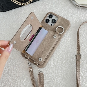 Porte-cartes Coque pour iPhone 16 avec miroir, bandoulière de téléphone, coque personnalisée pour iPhone, étui en cuir pour téléphone