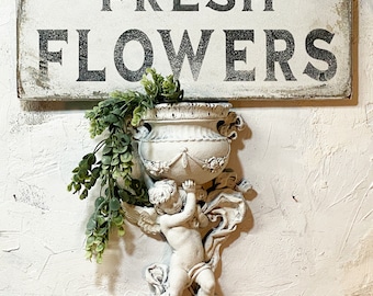 Fresh Flowers • Vintage Flower Sign • Hand Painted on Cedar • OOAK • Castle and Cottage Signs