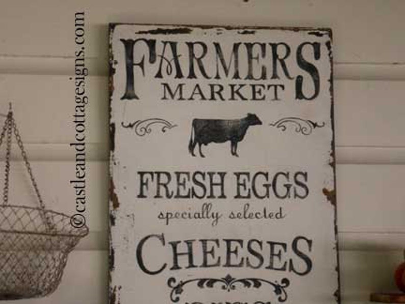 Farmhouse vintage Farmers Market sign handpainted Original Design image 3