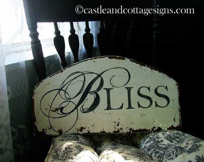 BLISS Vintage Cottage Style Sign Chippy Paint Handpainted - Etsy
