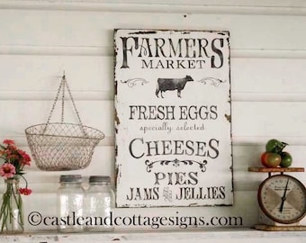 Boerderij vintage bord Farmers Market handbeschilderd origineel ontwerp