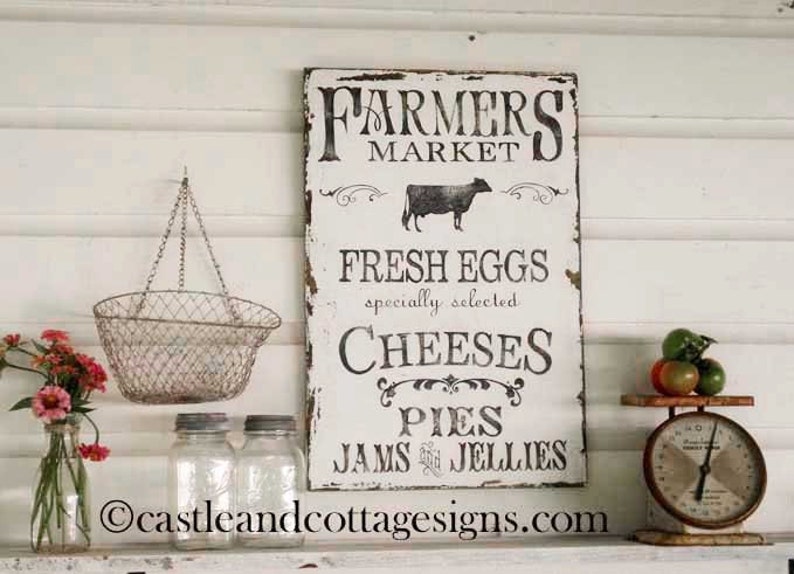 Farmhouse vintage Farmers Market sign handpainted Original Design image 1