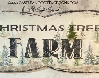 Christmas Tree Farm • Vintage Hand Painted Cedar Sign • OOAK by Castle and Cottage Signs