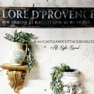 &quot;Flore d&#39;Provence • Flora der Provence &quot;&quot;Floren de Provence&quot;&quot; • Vintage französisches Blumenschild • Schloss & Landhaus Schilder • Handgemalt auf Zedernholz • Künstler signiert.&quot;