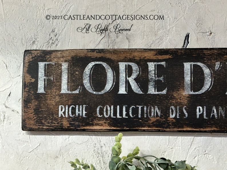 Flore d'Provence Flora of Provence Vintage French Flower Sign OOAK Castle & Cottage Signs Hand painted on Cedar wood Artist signed image 3