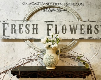 Fresh Flowers Vintage Hand painted sign Original Design Castle and Cottage Signs