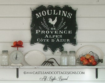 Vintage French sign • Moulins de Provence • hand painted Original Design • Castle and Cottage Signs