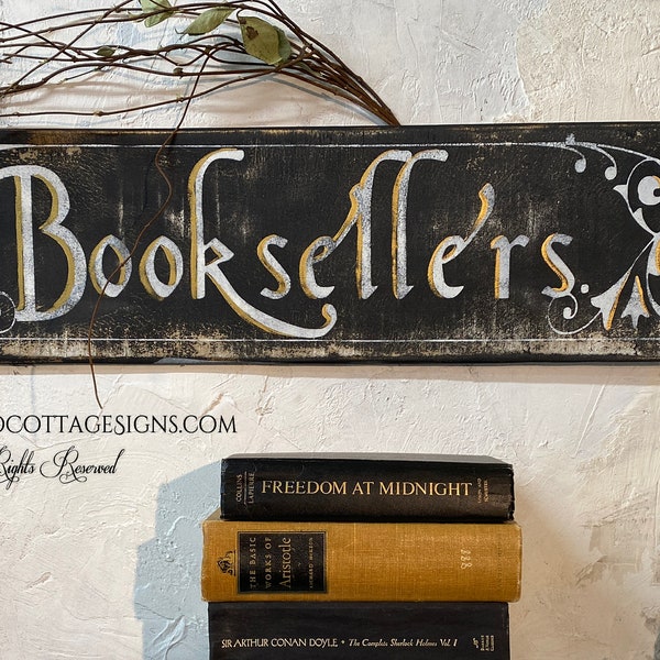 Booksellers • Vintage hand painted sign • Original Design by Castle and Cottage Signs • OOAK