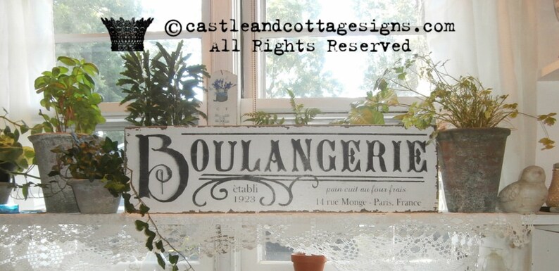 Boulangerie French Bakery Vintage sign Handpainted Original design Castle and Cottage Signs 26x8 image 2