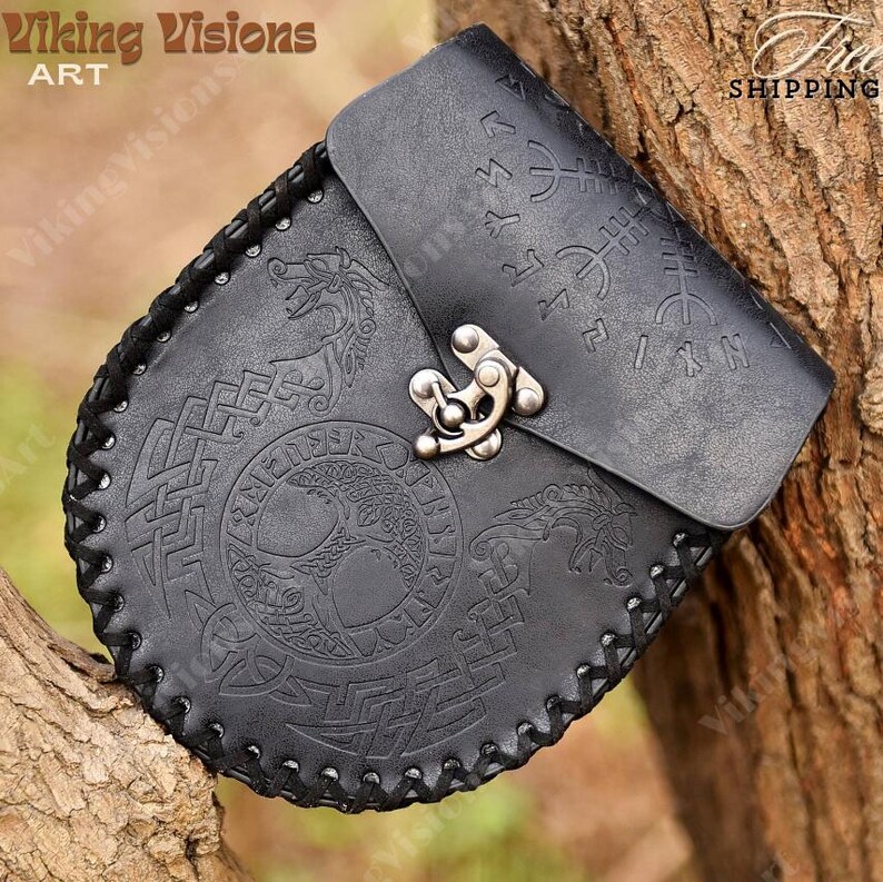 Medieval Viking Leaf Bag, Renaissance Larp Waist Belt Bag, Ren Faire