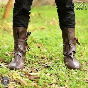 Middeleeuwse vikingschoenen, esthetische renaissanceschoenen voor heren en dames, unieke leren larp piratenlaarzen, ren faire goth-laars voor viking-cosplay