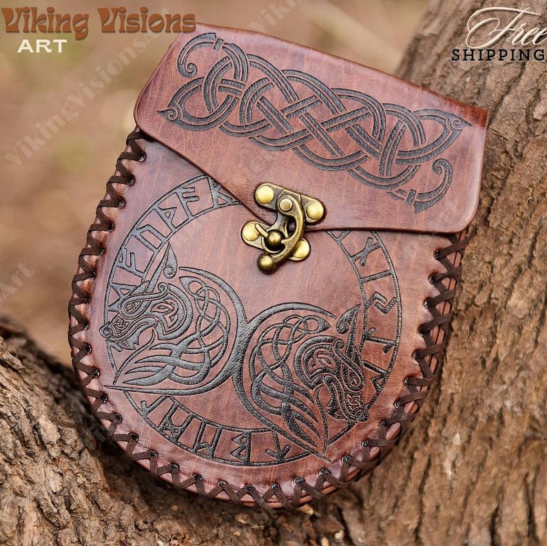 Medieval Viking Leaf Bag, Renaissance Larp Waist Belt Bag, Ren Faire