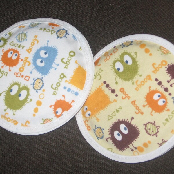 2 pairs waterproof washable reusable OOGA BOOGA nursing breast  pads with bamboo flannel