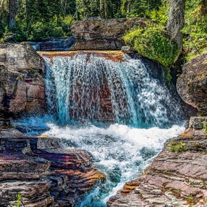Cascading Waterfall | Glacier National Park Fine Art Print | Nature Landscape Photography Wall Art