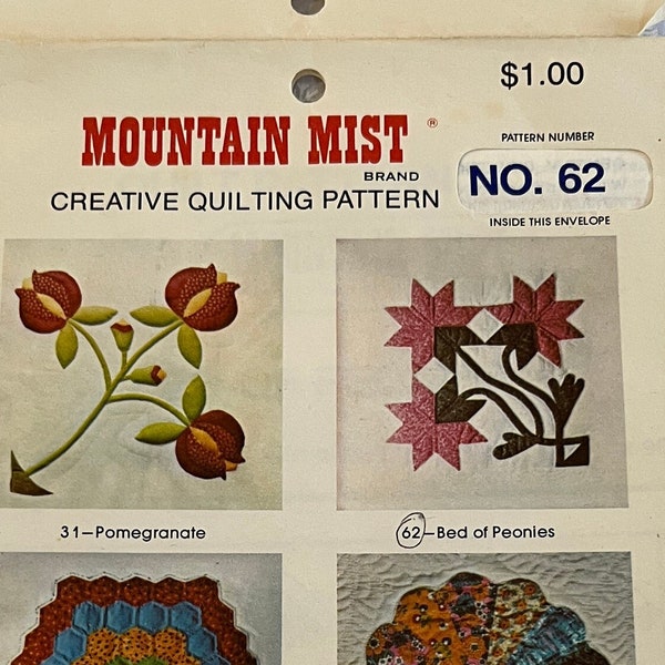 Mountain Mist Bed of Peonies No. 62 Creative Quilting Pattern. Vintage Primitive Appliqué Pieced Quilt
