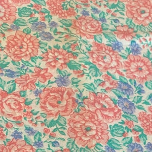 1 Yard  Pink, Purple & Teal Spring Flowers Quilting and Sewing Cotton Fabric. Rose Floral on White Quilt Fabric.