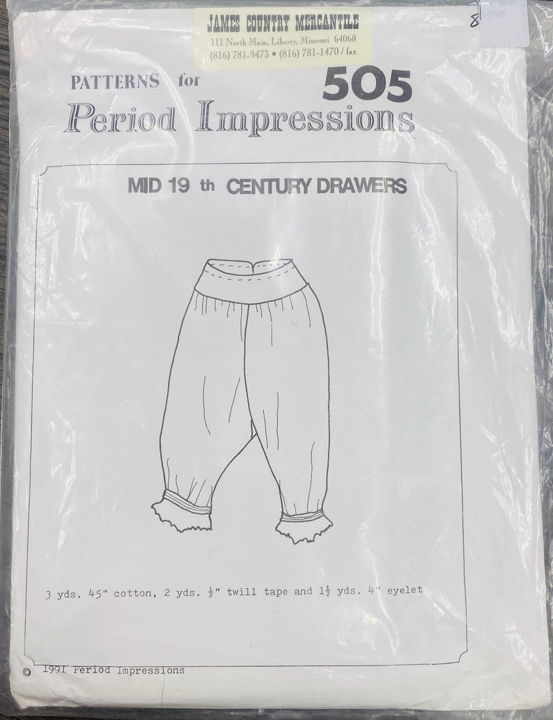 Patterns for Period Impressions Mid 19th Century Drawers. Etsy