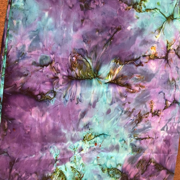 1/2 Yard Hand Dyed Tye Dye Batik Quilting and Sewing Fabric, Purple, Blue, Green Black 100% Cotton Quilt Fabric