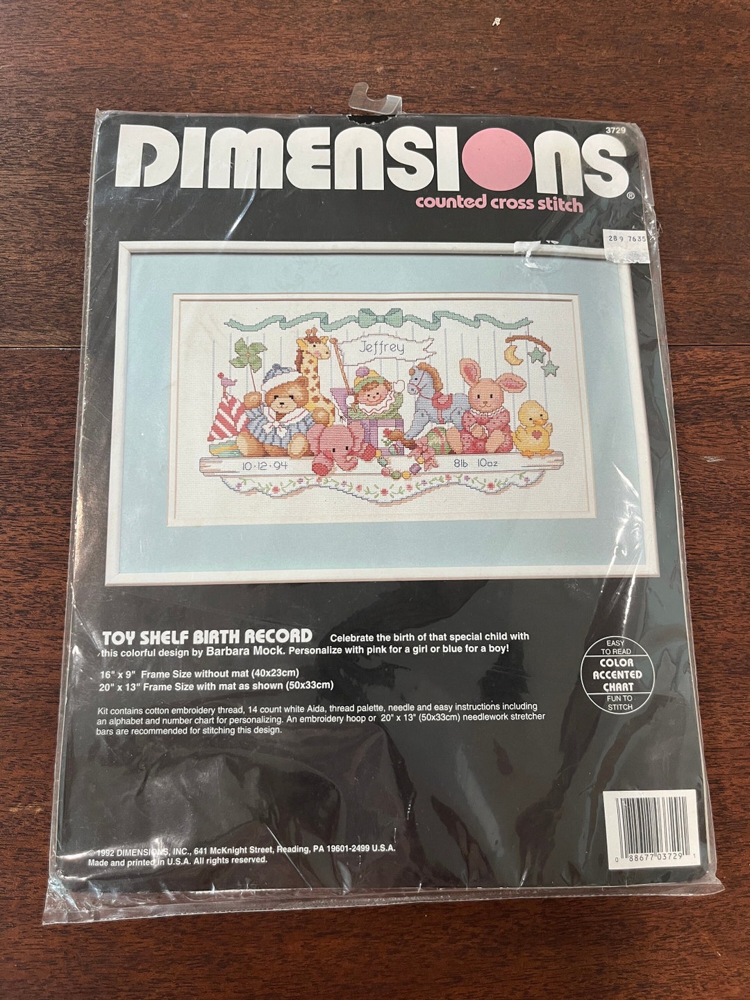 Dimensions Toy Shelf Birth Record Counted Cross Stitch Kit. Stuffed