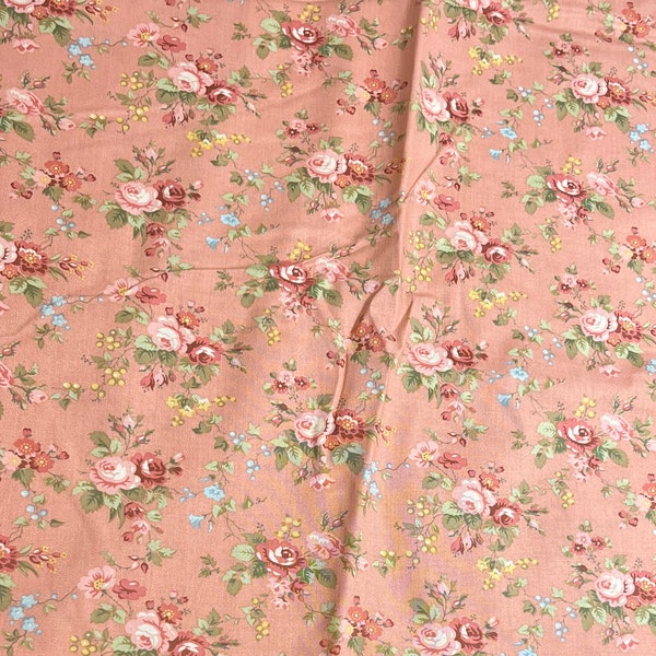 Sentimental Journey by Robyn Randolph Quilting, Sewing Fabric. Dusty Pink with Rose, Blue & Yellow Flowers 100% Cotton Fabric. 1/2 Yard.