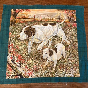 Fox Hunt Dog Pillow, Quilt Square Fabric Panel. VIP Cranston Print Works Green Quilting Fabric Block.