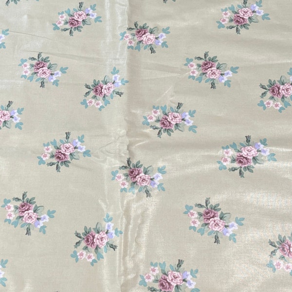 1/2 Yard Vintage Laura Ashley Chintz Floral Fabric. Taupe with Pink & Purple Rose Florals Lightly Glazed 100% Cotton made in Holland.