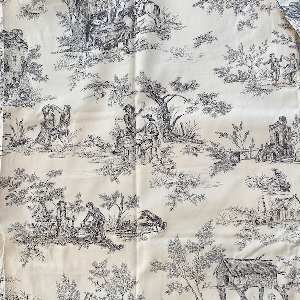 Vintage Black and Cream French Country Farmers. Beautiful Heavier Weight Cotton Fabric for Quilting, Sewing or Crafts. 1 Yard 54" Wide