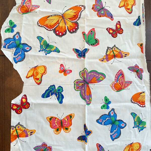 Light Blue with Bright Butterflies VIP Cranston Print Works Fabric. Butterfly Cotton Fabric for Quilting, Sewing and Crafts. 10" x 36"