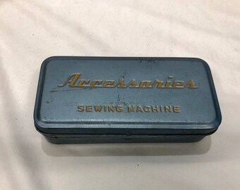 Vintage Blue Sewing Machine Accessories Tin