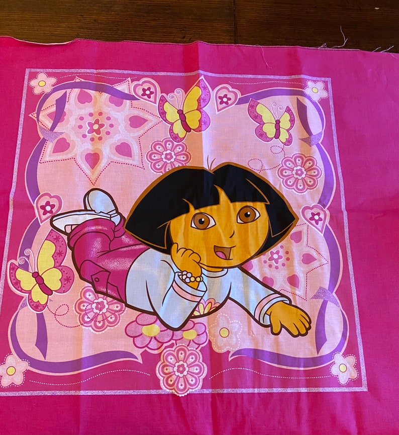 Dora the Explorer Fabric Panel: Bright Pink Cotton Quilting Block (18