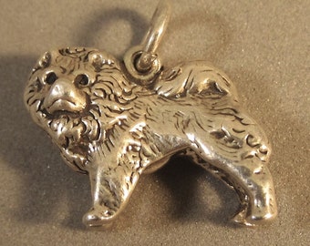 Large Pomeranian Dog Sterling Silver Charm Pendant on Black Cord