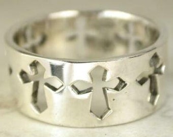 Cutout Crosses Religious Sterling Silver Ring Band size 9