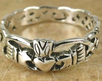 Celtic Claddaugh Ring with Celtic Knots Sterling Silver Ring size 7