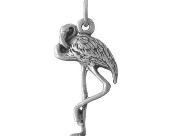 Flamingo Sterling Silver Charm -- Complimentary Ribbon or Cord